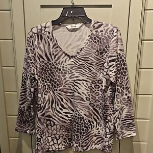 Alia Women's Zebra Print Blouse - Black and Gray PTP 22 Plus Stretch